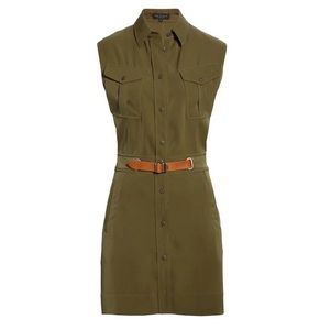 NWT Rag & Bone Green Caroline Crepe Military Belted Shirtdress